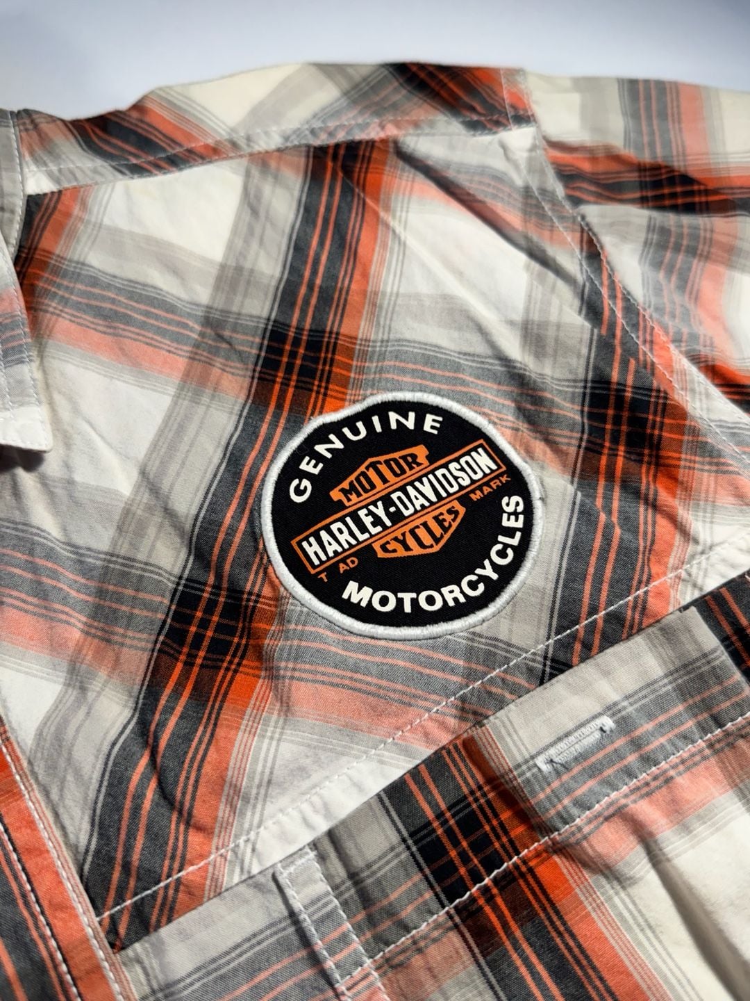 Harley-Davidson Men's Genuine Oil Can Short Sleeve Plaid Woven Shirt Size Large 5