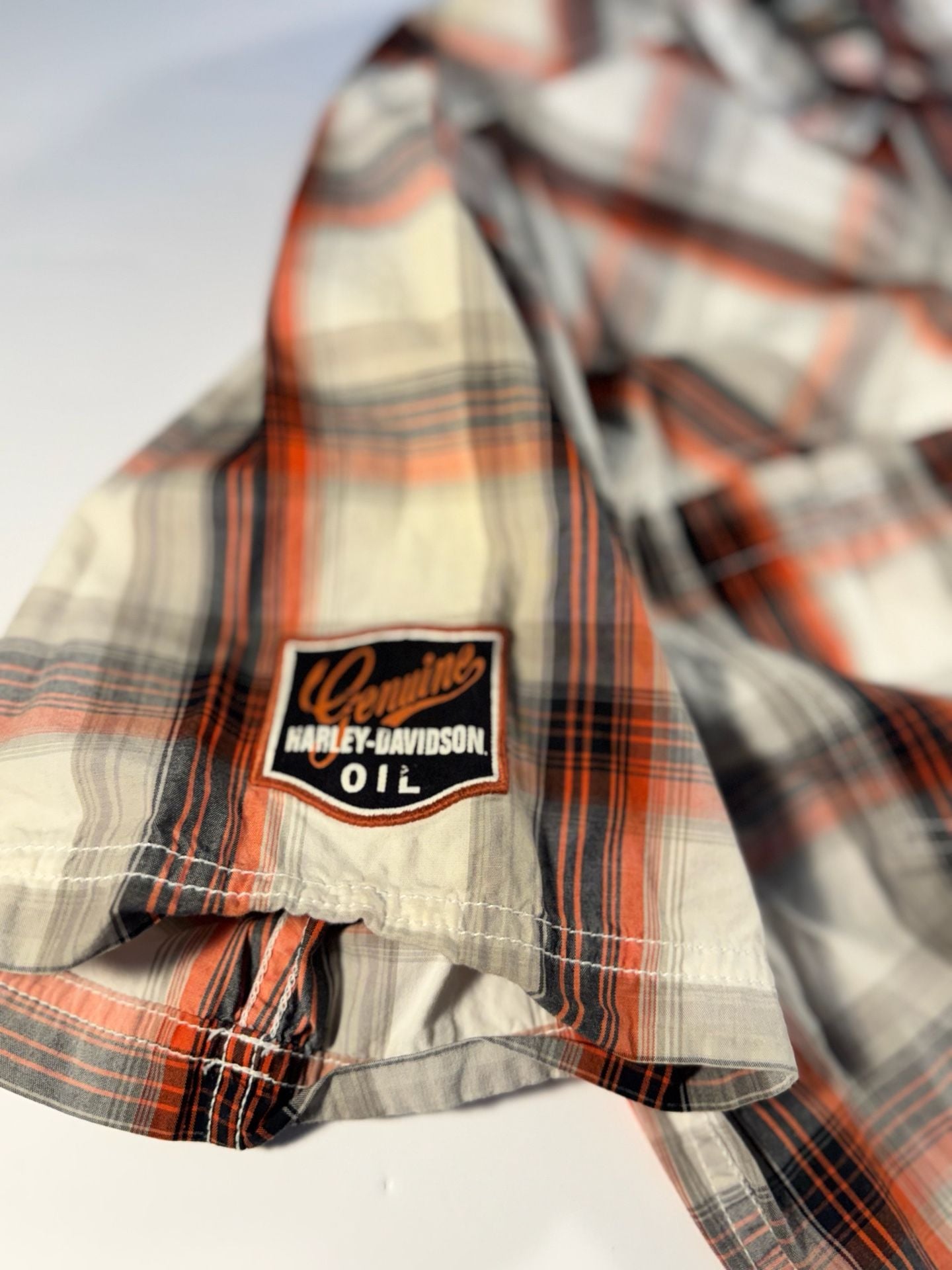 Harley-Davidson Men's Genuine Oil Can Short Sleeve Plaid Woven Shirt Size Large 6