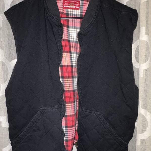 Vintage Marlboro Country Store Reversible Quilted Vest Black Red Plaid Large