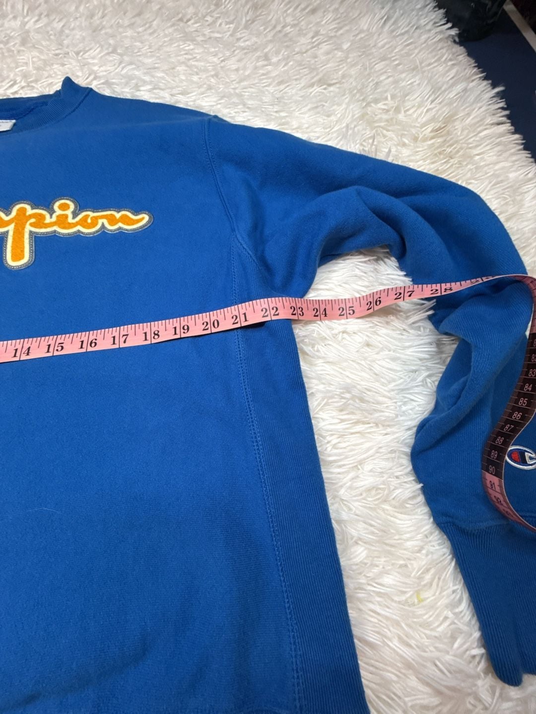 Champion Reverse Weave Script Logo Crewneck Sweatshirt Blue Yellow Size Medium 3