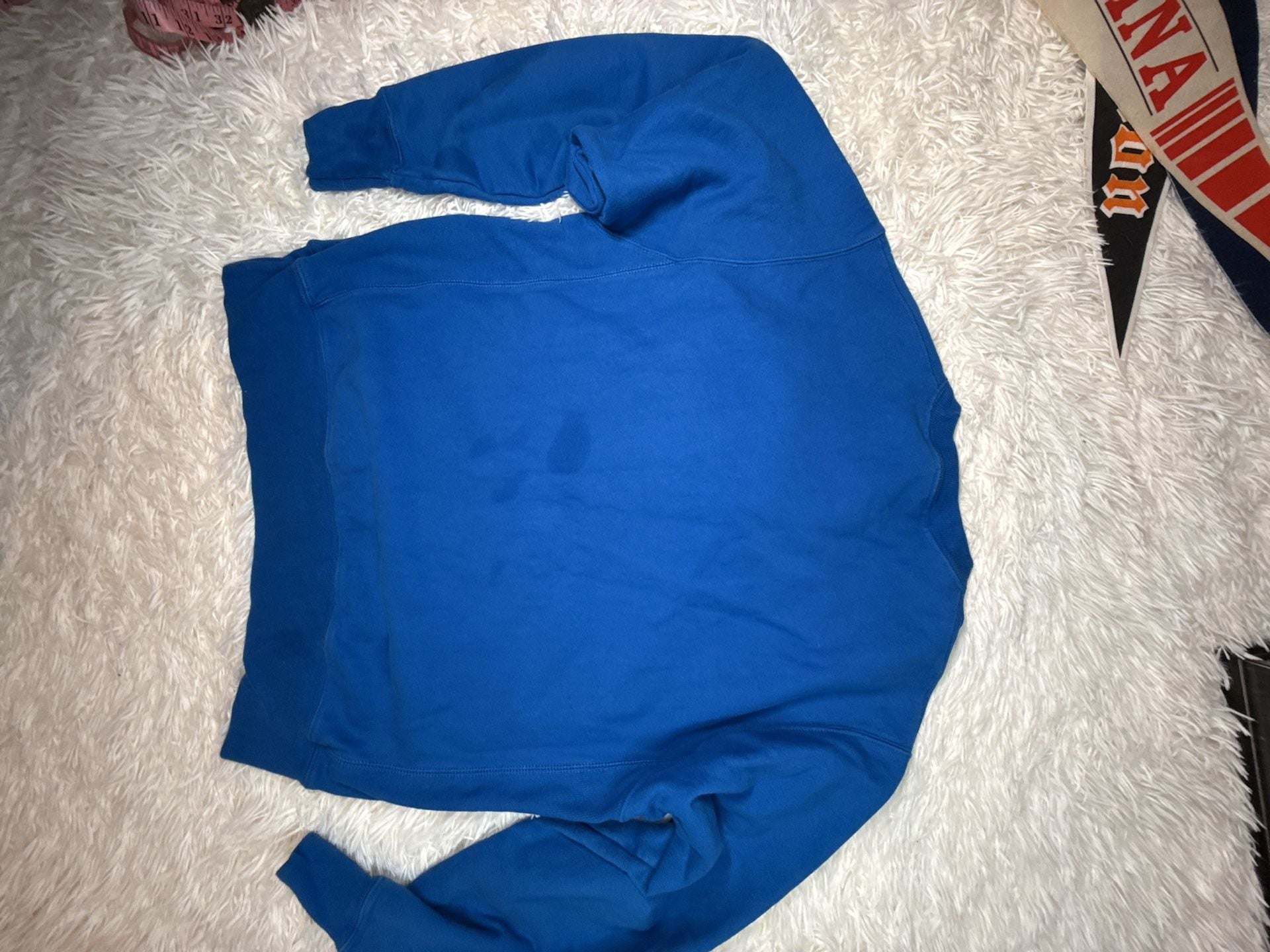 Champion Reverse Weave Script Logo Crewneck Sweatshirt Blue Yellow Size Medium 7