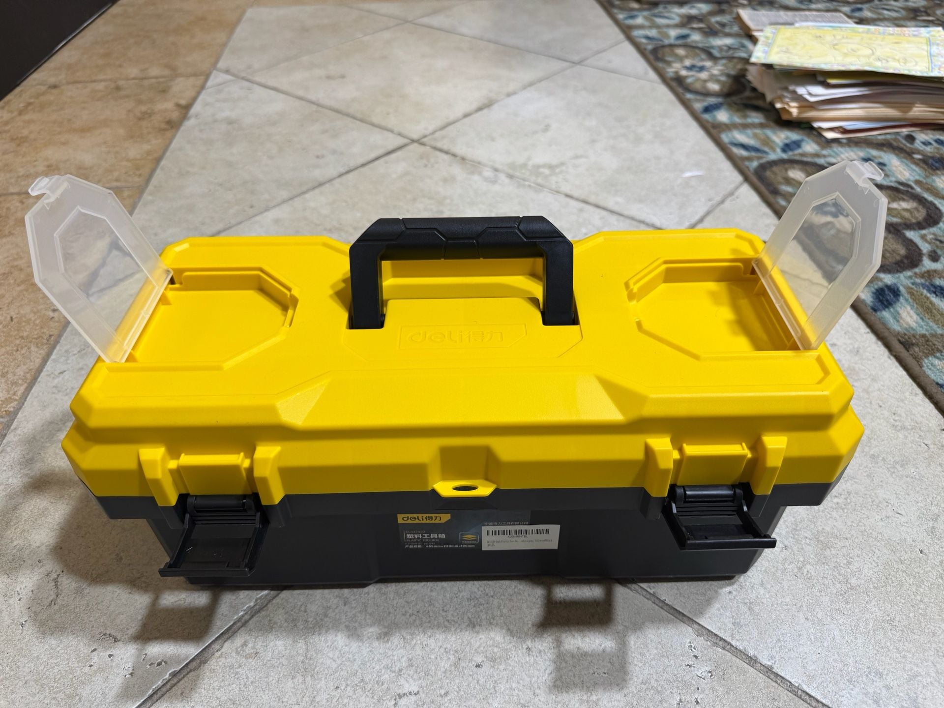 Deli 20-Inch Plastic Tool Box with Double Locks, Yellow and Black, DL432620 4