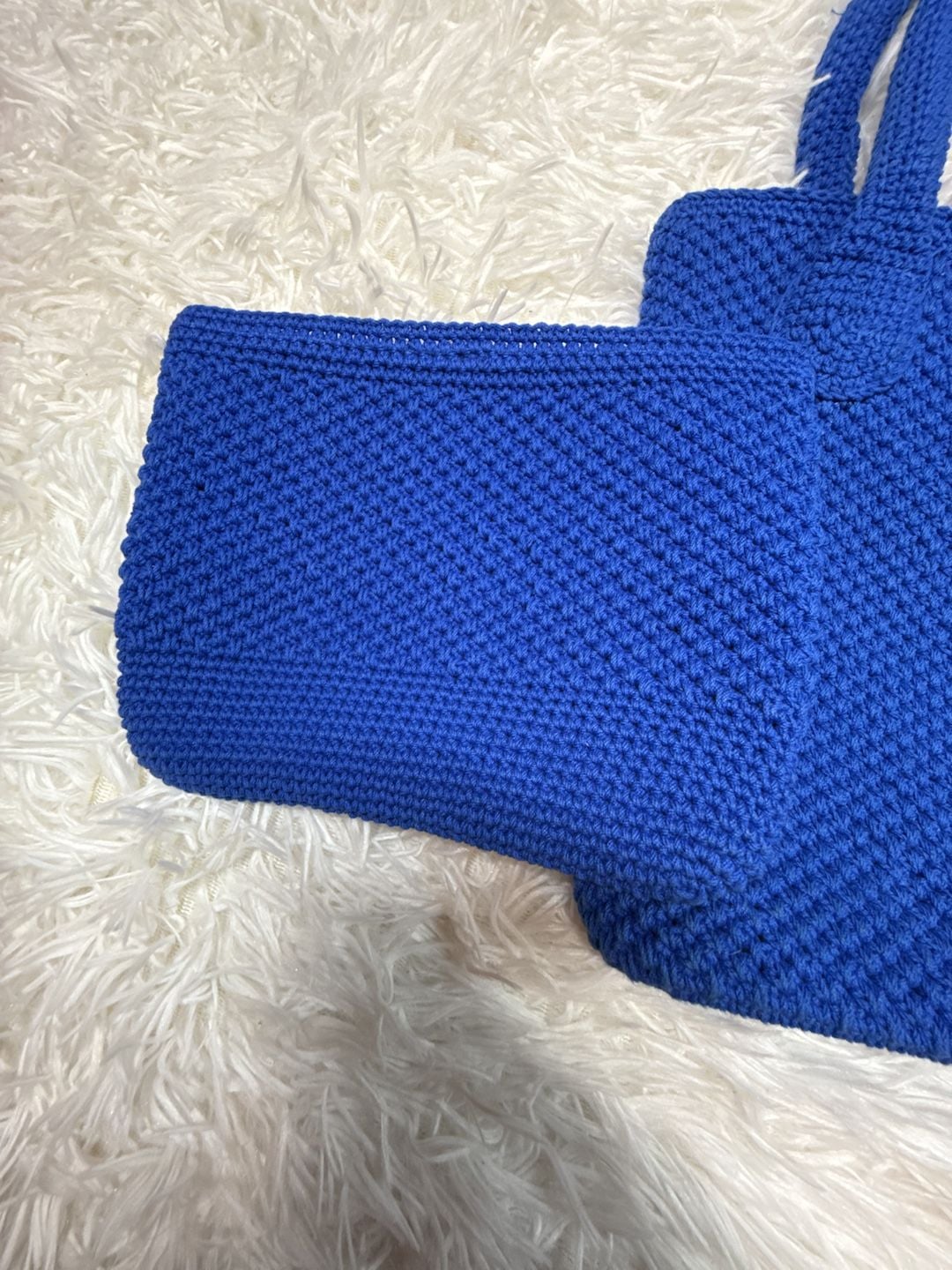 Blue Crochet Tote Bag with Floral Embroidery and Matching Pouch 3
