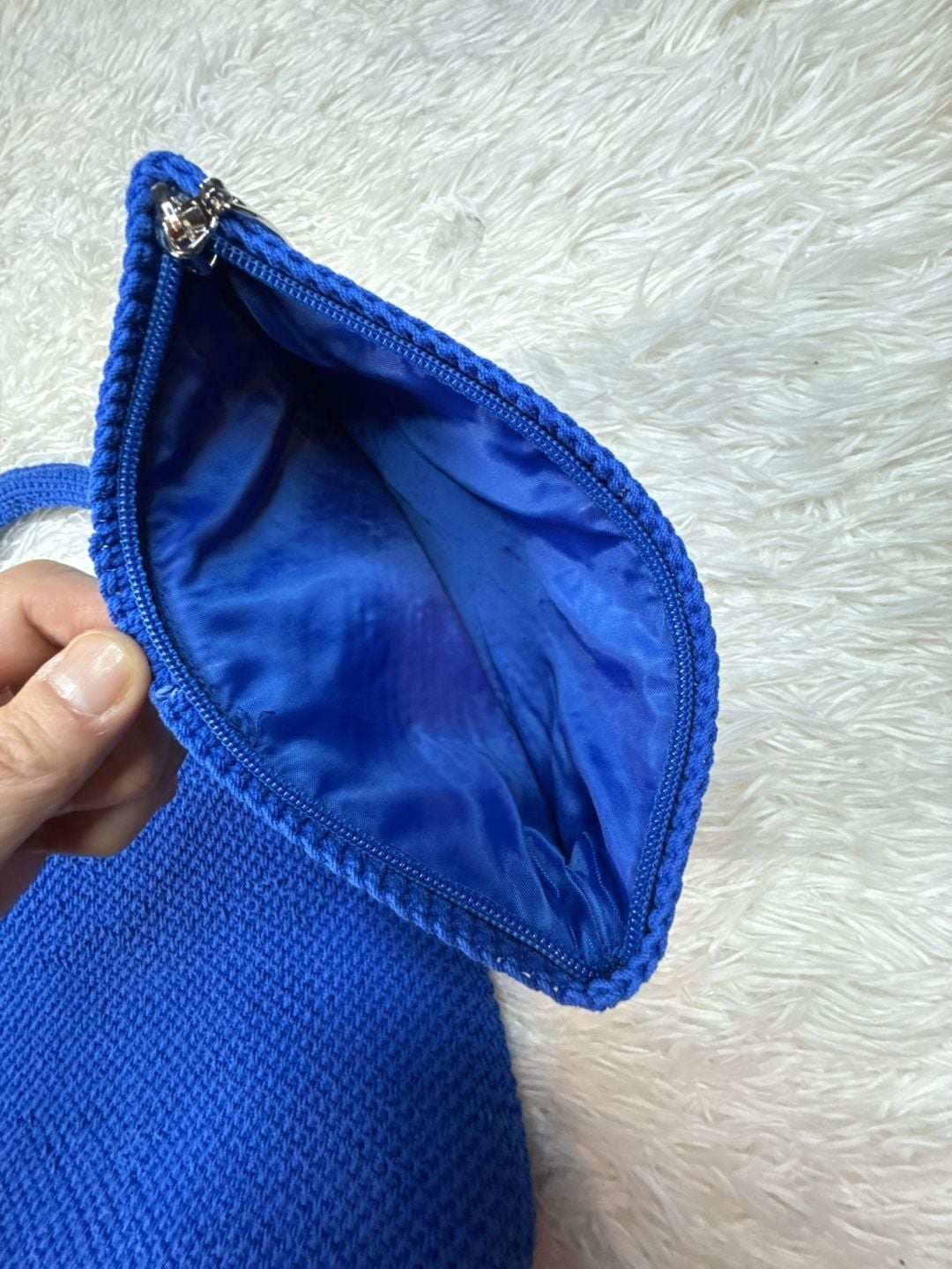 Blue Crochet Tote Bag with Floral Embroidery and Matching Pouch 5