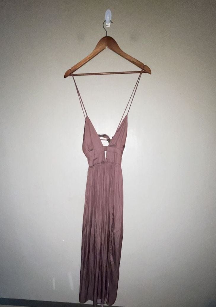 Mod On Trend Brown Pleated Halter Maxi Dress Size S 2