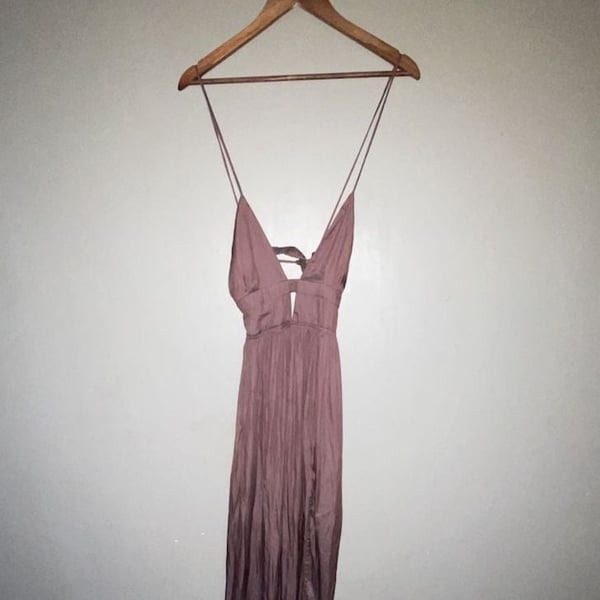 Mod On Trend Brown Pleated Halter Maxi Dress Size S