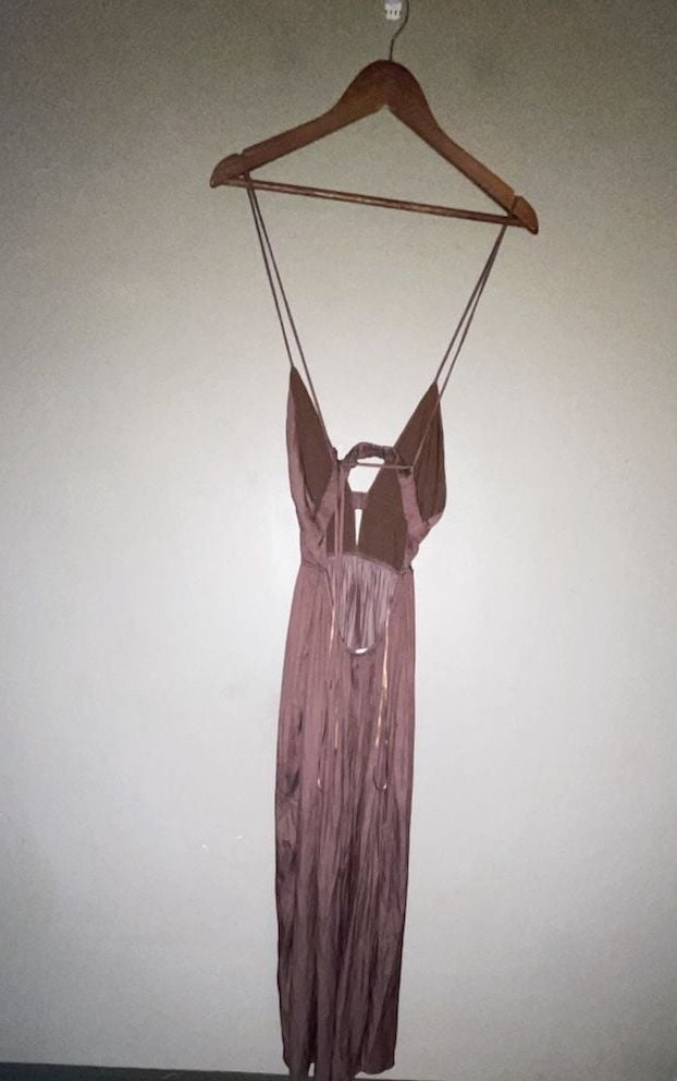 Mod On Trend Brown Pleated Halter Maxi Dress Size S 3