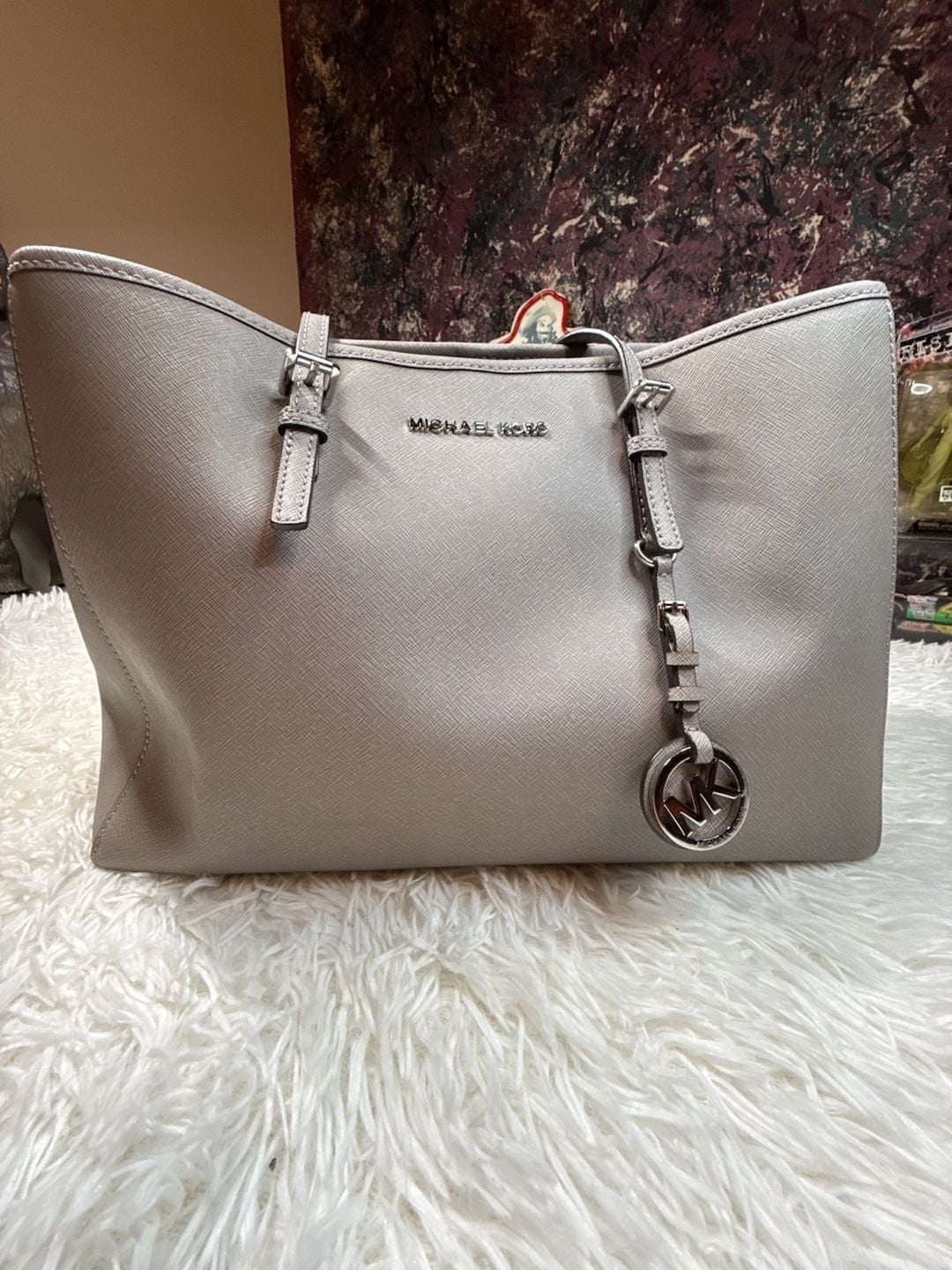 Michael Kors Jet Set Travel Saffiano Leather Tote Bag Steel Gray 2