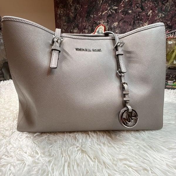 Michael Kors Jet Set Travel Saffiano Leather Tote Bag Steel Gray
