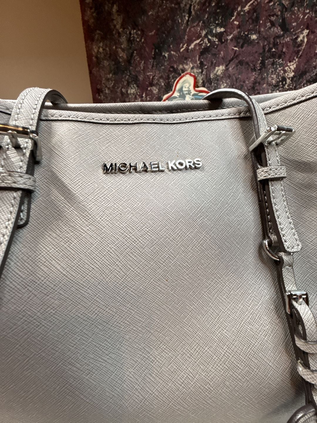 Michael Kors Jet Set Travel Saffiano Leather Tote Bag Steel Gray 4