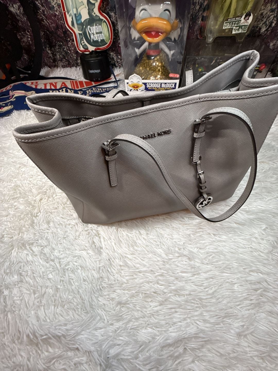 Michael Kors Jet Set Travel Saffiano Leather Tote Bag Steel Gray 6