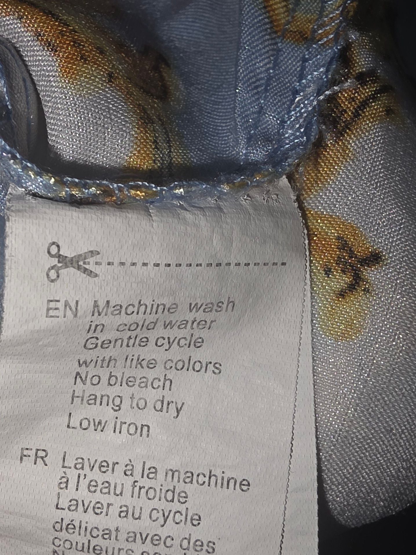 Birch and Stone Long Sleeve Button Up Satin Shirt Top Blue Gold Baroque Print Style 65147CR 5
