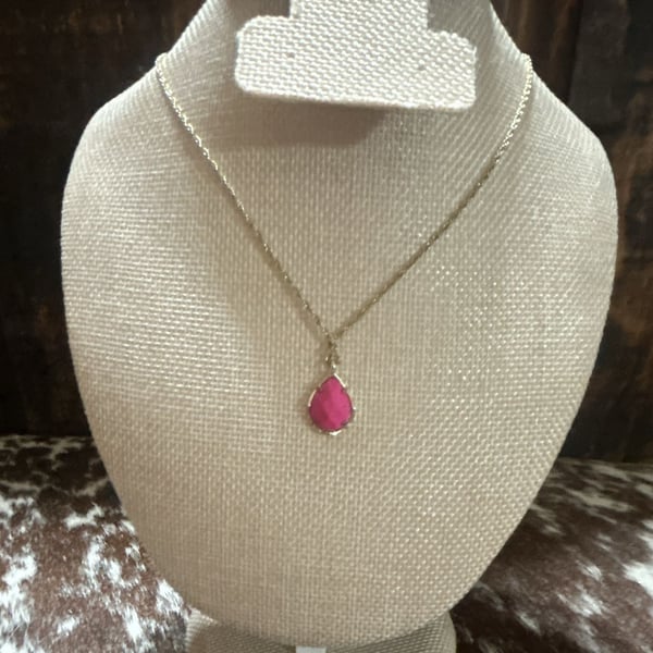 Kendra Scott Kiri Silver and Hot Pink Teardrop Necklace