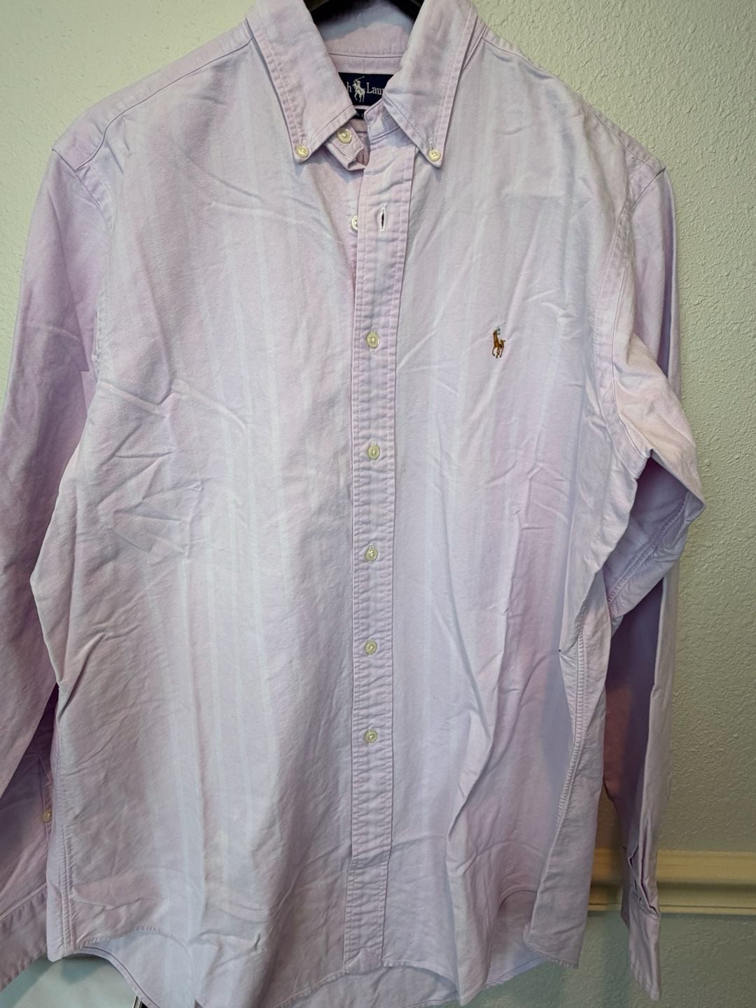Ralph Lauren Men's 16-35 Lavender Striped Cotton Long Sleeve Button Down Shirt 2