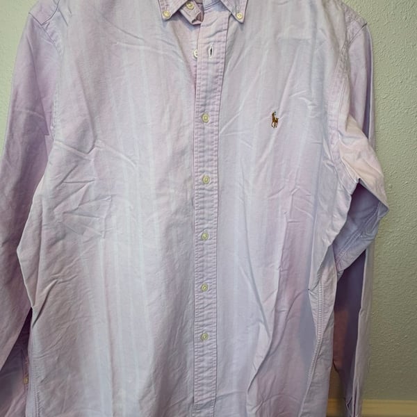 Ralph Lauren Men's 16-35 Lavender Striped Cotton Long Sleeve Button Down Shirt