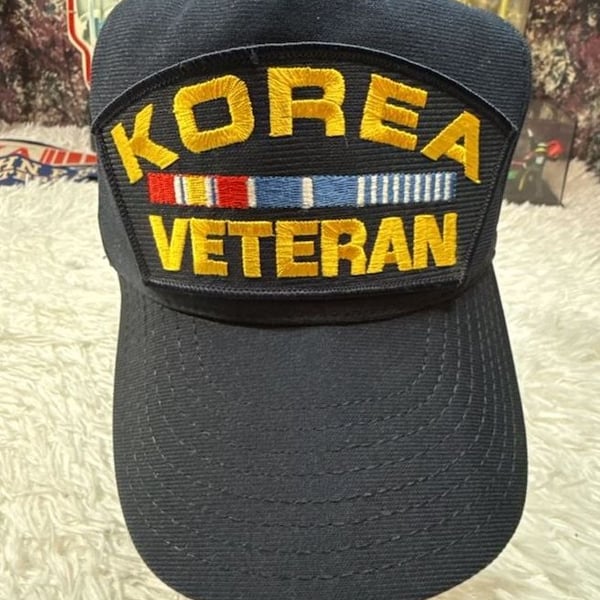 Vintage Eagle Crest Korea Veteran Service Ribbons Snapback Hat Cap Made in USA