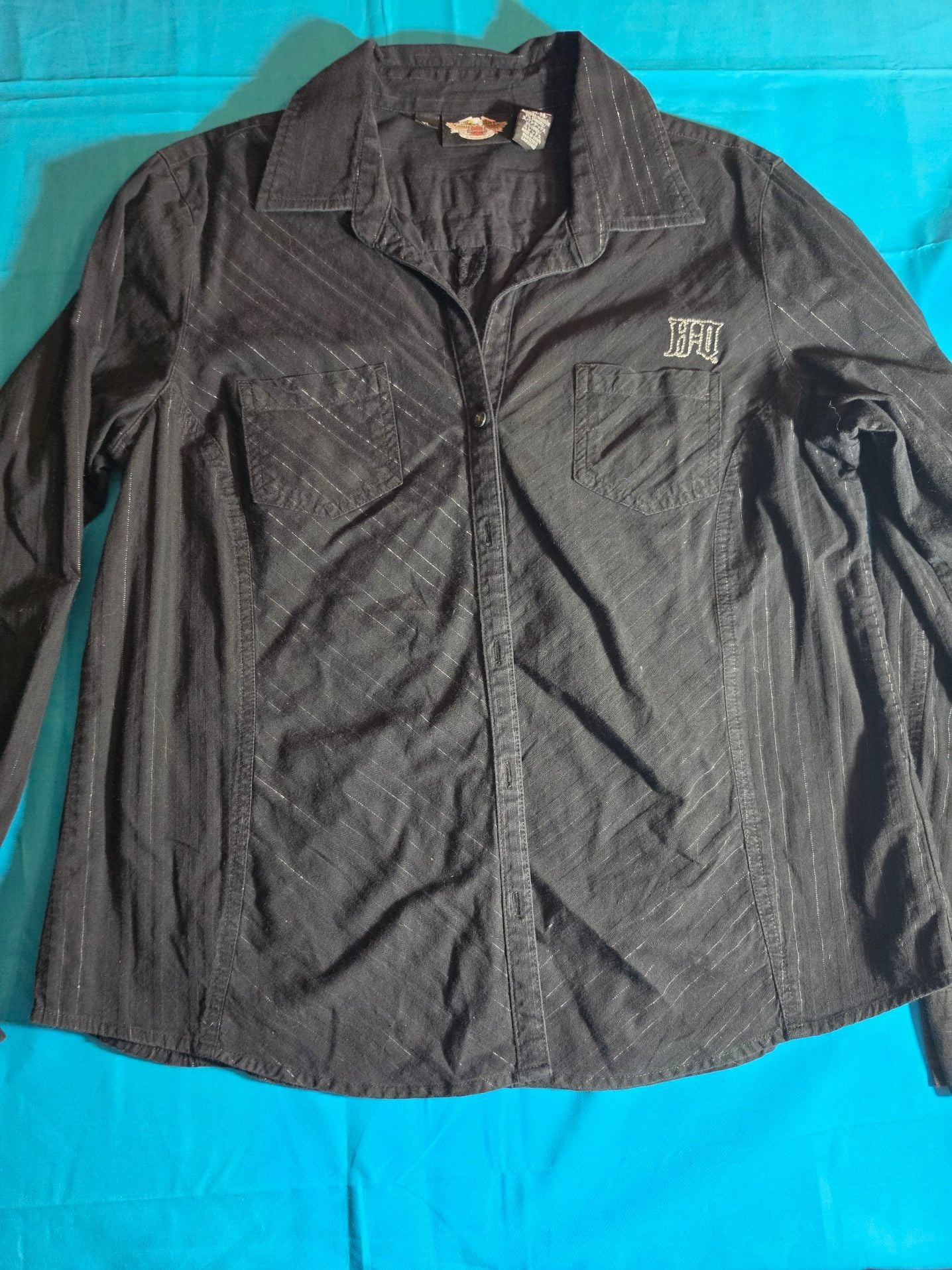 Harley-Davidson Women's Black Striped Button Up Long Sleeve Embroidered Shirt 2