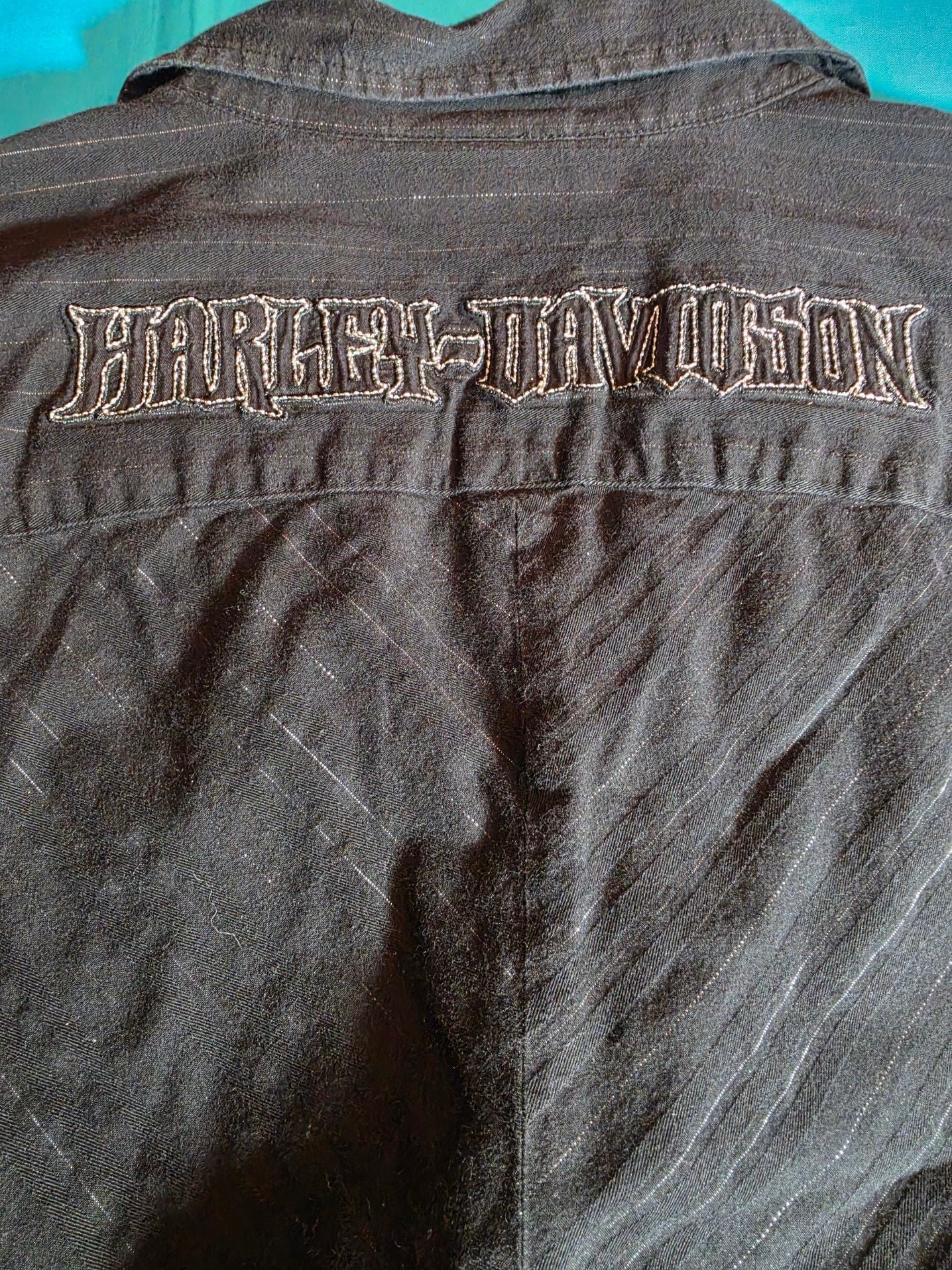 Harley-Davidson Women's Black Striped Button Up Long Sleeve Embroidered Shirt 6