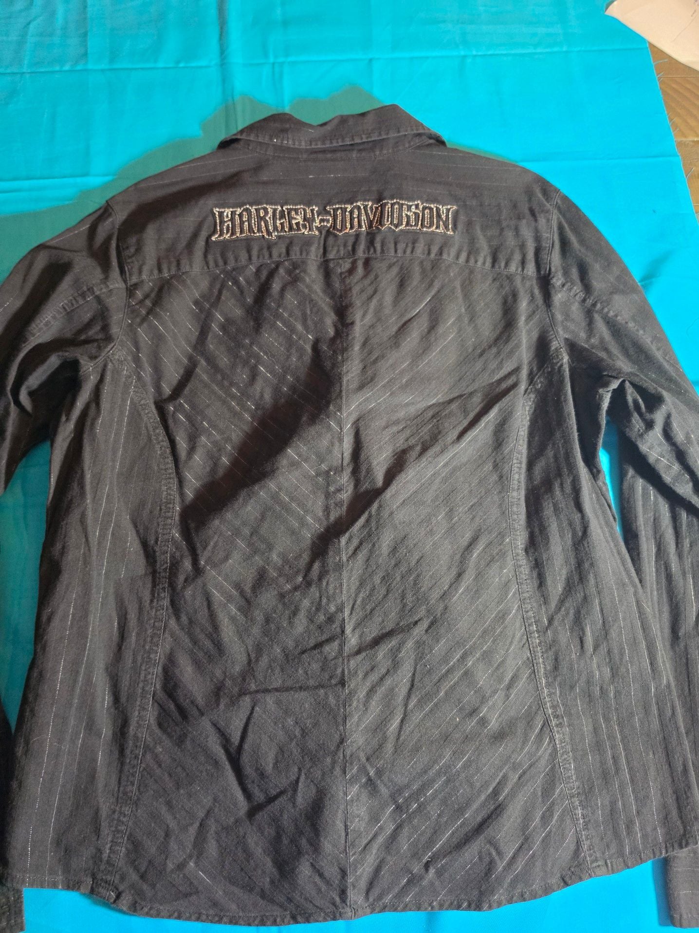 Harley-Davidson Women's Black Striped Button Up Long Sleeve Embroidered Shirt 5