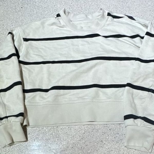 Lululemon Perfectly Oversized Cropped Crew Sweatshirt Stripe White Black