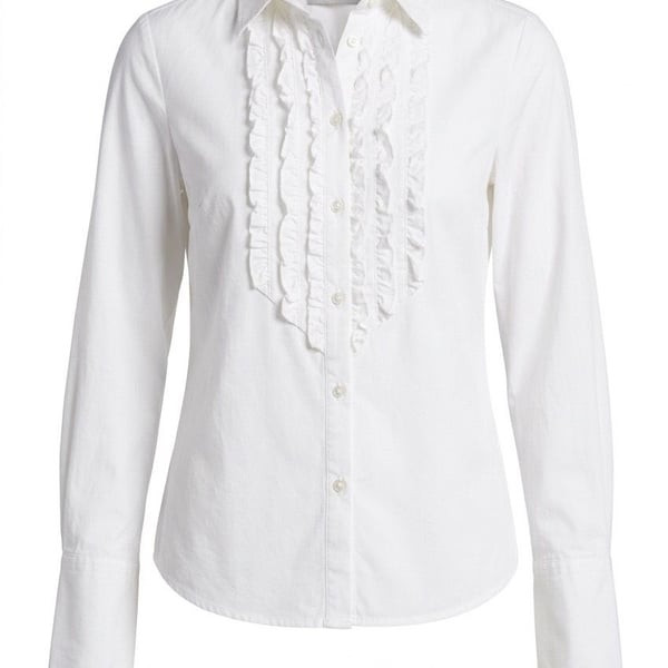 Liz Claiborne White Long Sleeve Ruffle Front Button Down Shirt Blouse