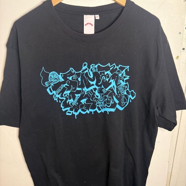 Homerun NYC Black Graphic T-Shirt Crime Scene Graffiti LEWY btm Size XL