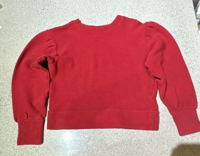 Albion Fit Red Ribbed Long Sleeve Sweatshirt Pullover Size Small 2