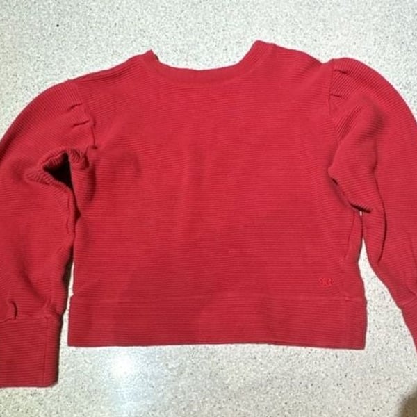 Albion Fit Red Ribbed Long Sleeve Sweatshirt Pullover Size Small
