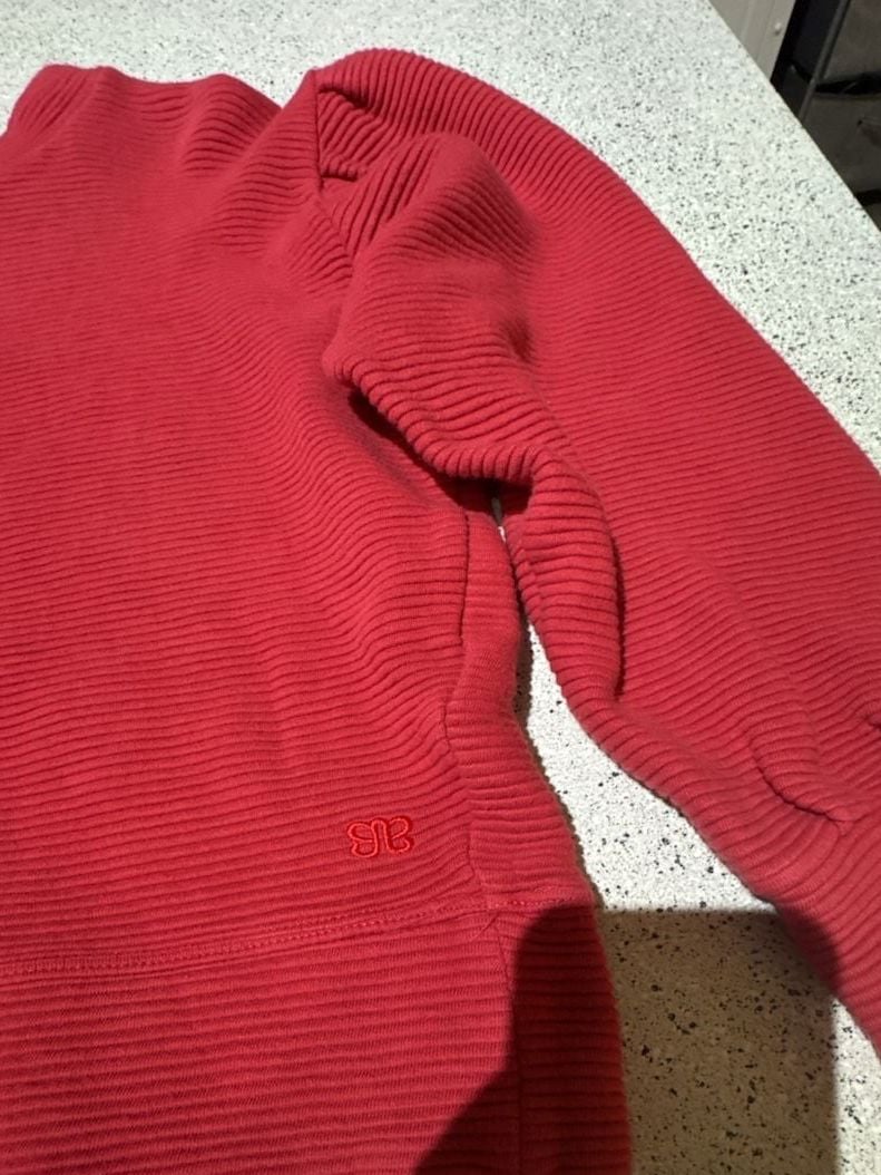 Albion Fit Red Ribbed Long Sleeve Sweatshirt Pullover Size Small 3