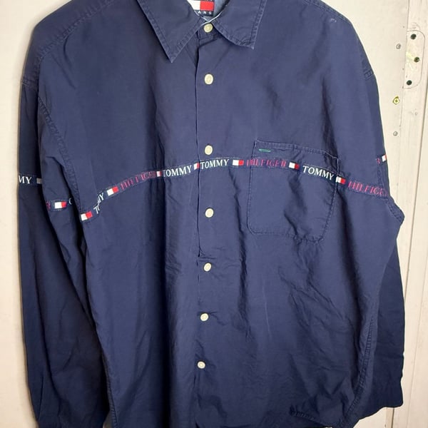 Vintage Tommy Hilfiger Jeans Spellout Logo Long Sleeve Button Down shirt XL