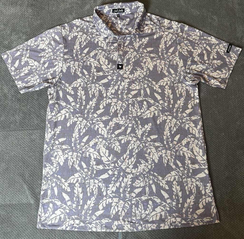 Bad Birdie Men's Palm Leaf Botanical Print Performance Golf Polo Shirt XL 1204 3
