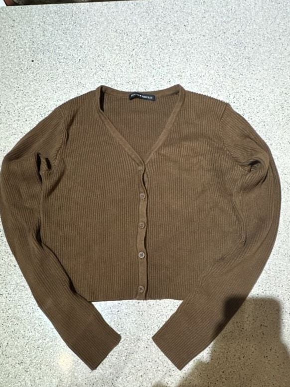 Brandy Melville Brown Shannon Ribbed Knit Button Up Cardigan Sweater 2