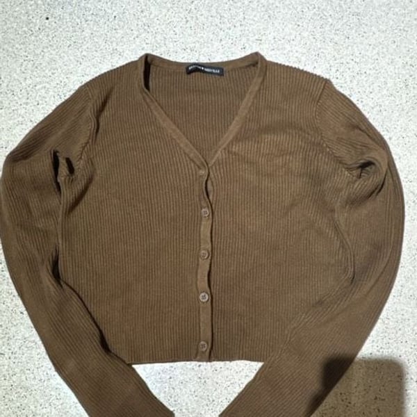 Brandy Melville Brown Shannon Ribbed Knit Button Up Cardigan Sweater