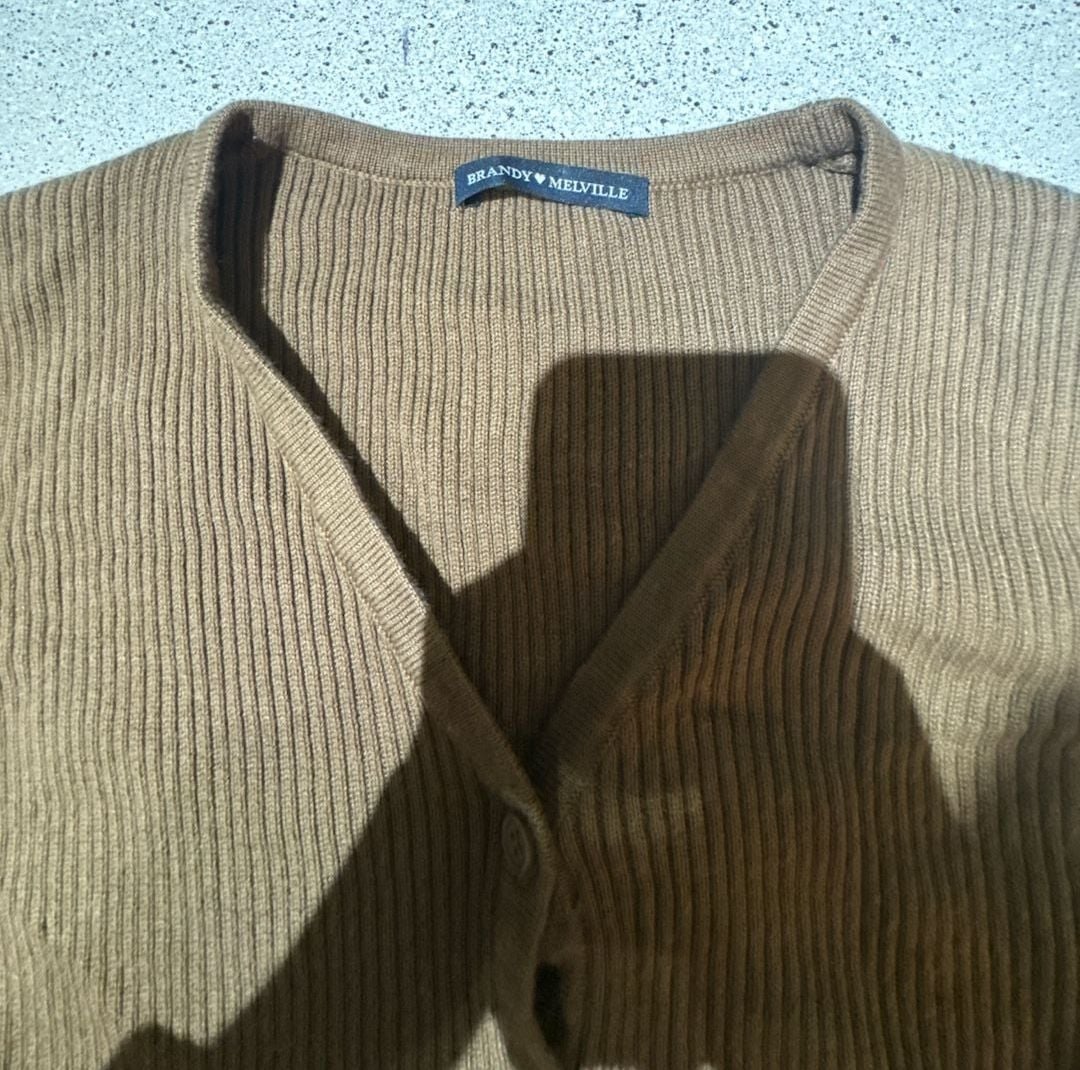 Brandy Melville Brown Shannon Ribbed Knit Button Up Cardigan Sweater 3
