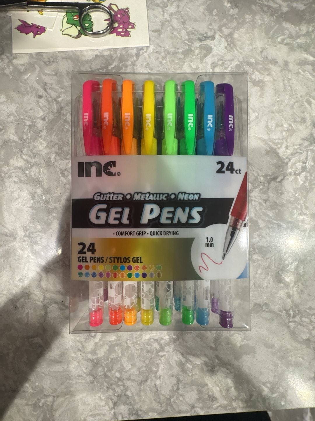 Inc. 24ct Glitter Metallic Neon Gel Pens Comfort Grip Quick Drying 1.0mm 1