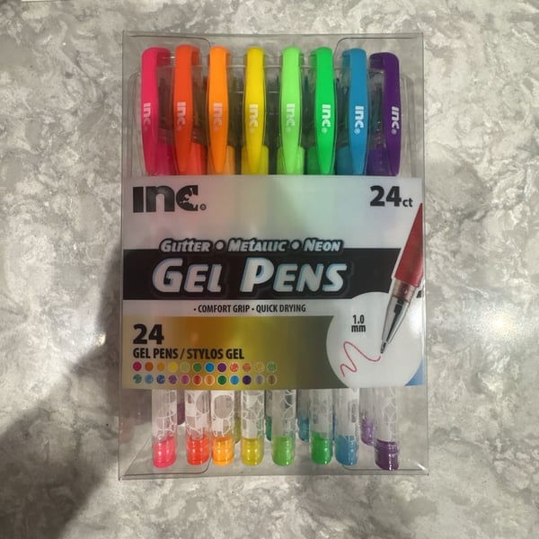 Inc. 24ct Glitter Metallic Neon Gel Pens Comfort Grip Quick Drying 1.0mm