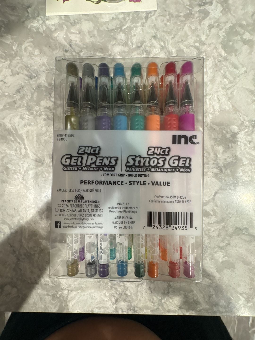 Inc. 24ct Glitter Metallic Neon Gel Pens Comfort Grip Quick Drying 1.0mm 2