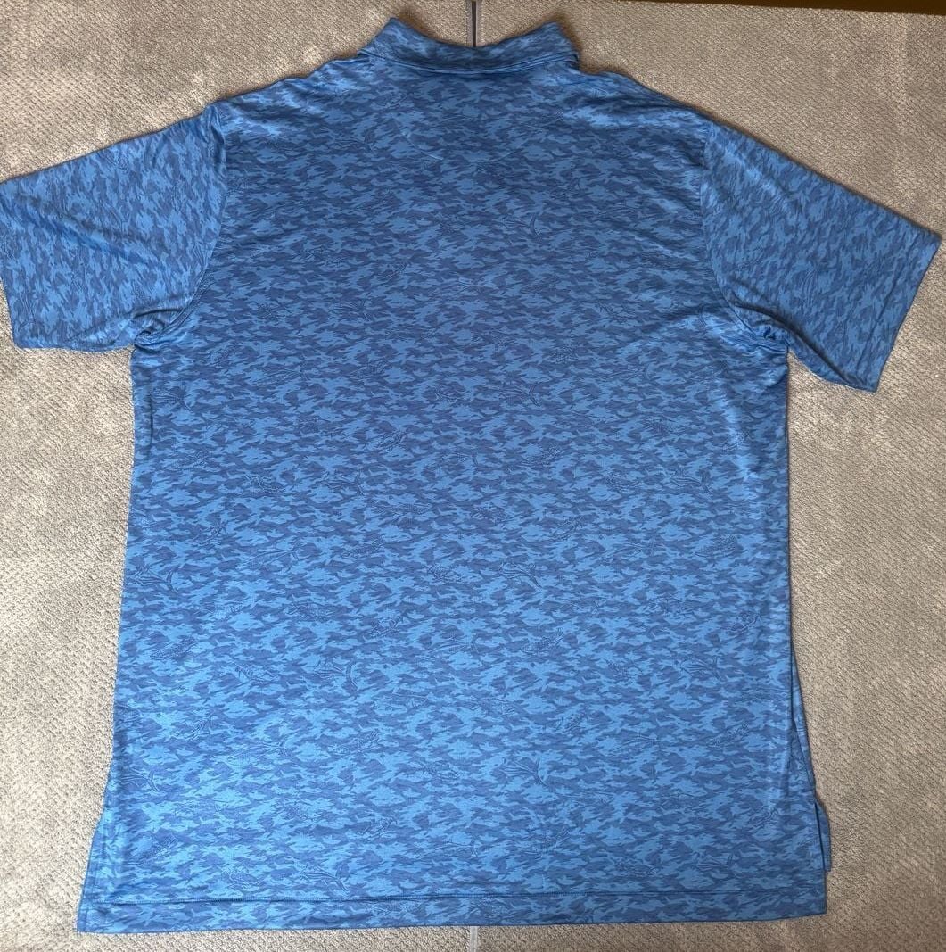 Peter Millar Summer Comfort Blue Fish Camo Print Golf Polo Shirt Men's XXL 1196 4