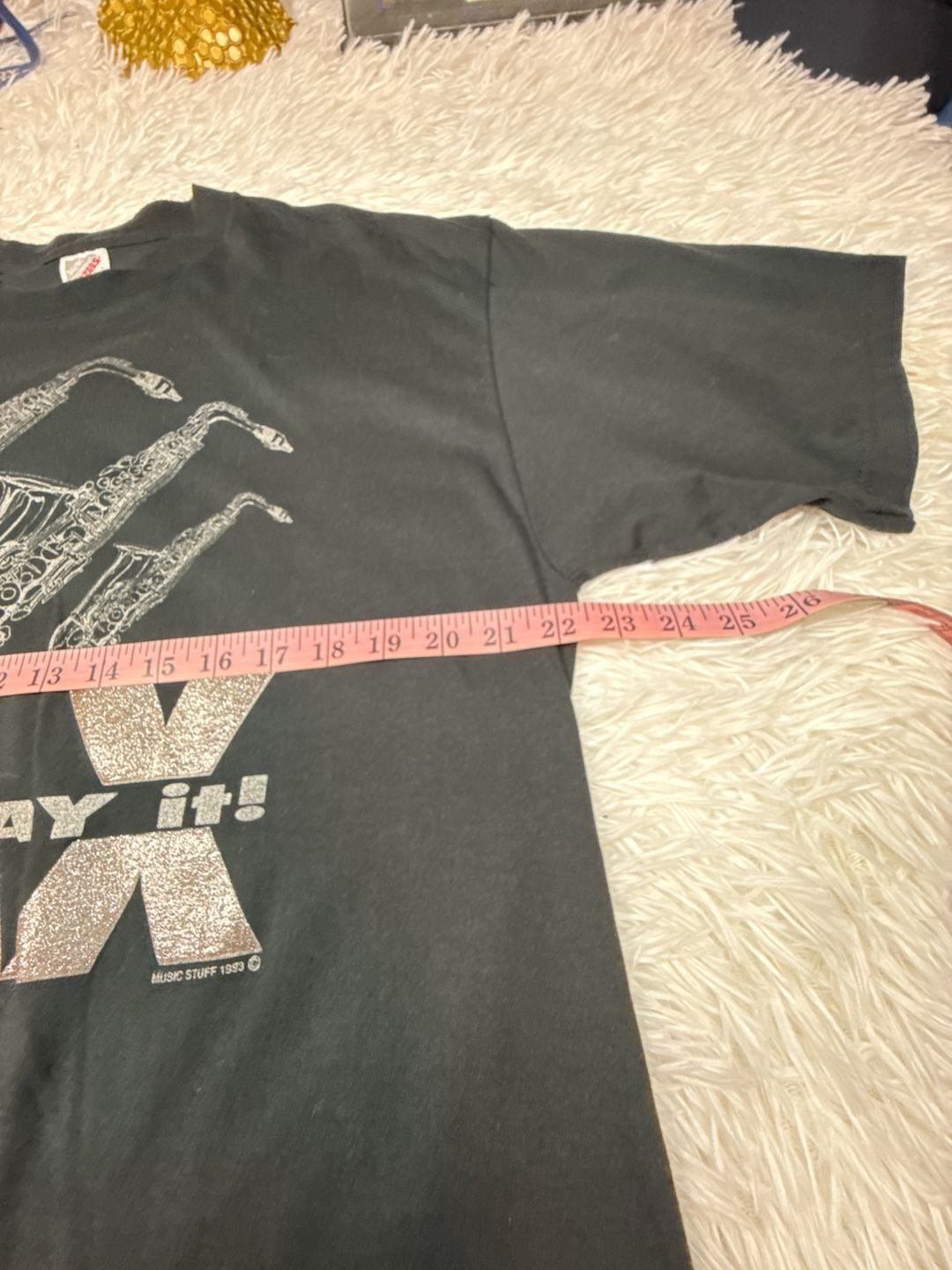 Vintage 1993 Jerzees Saxophone Just Play It Graphic T-Shirt Black XL 5