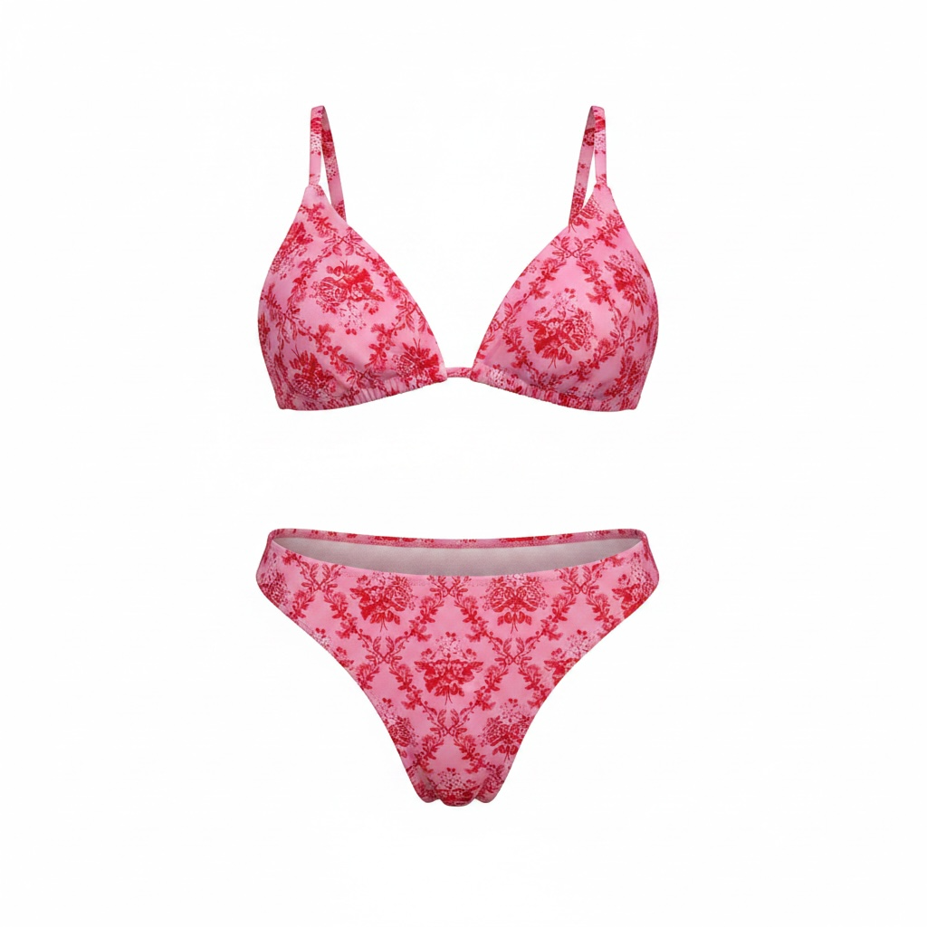 Zaful Womens 2 Piece Swimsuit Floral Print High Cut Bikini Set Pink medium 1