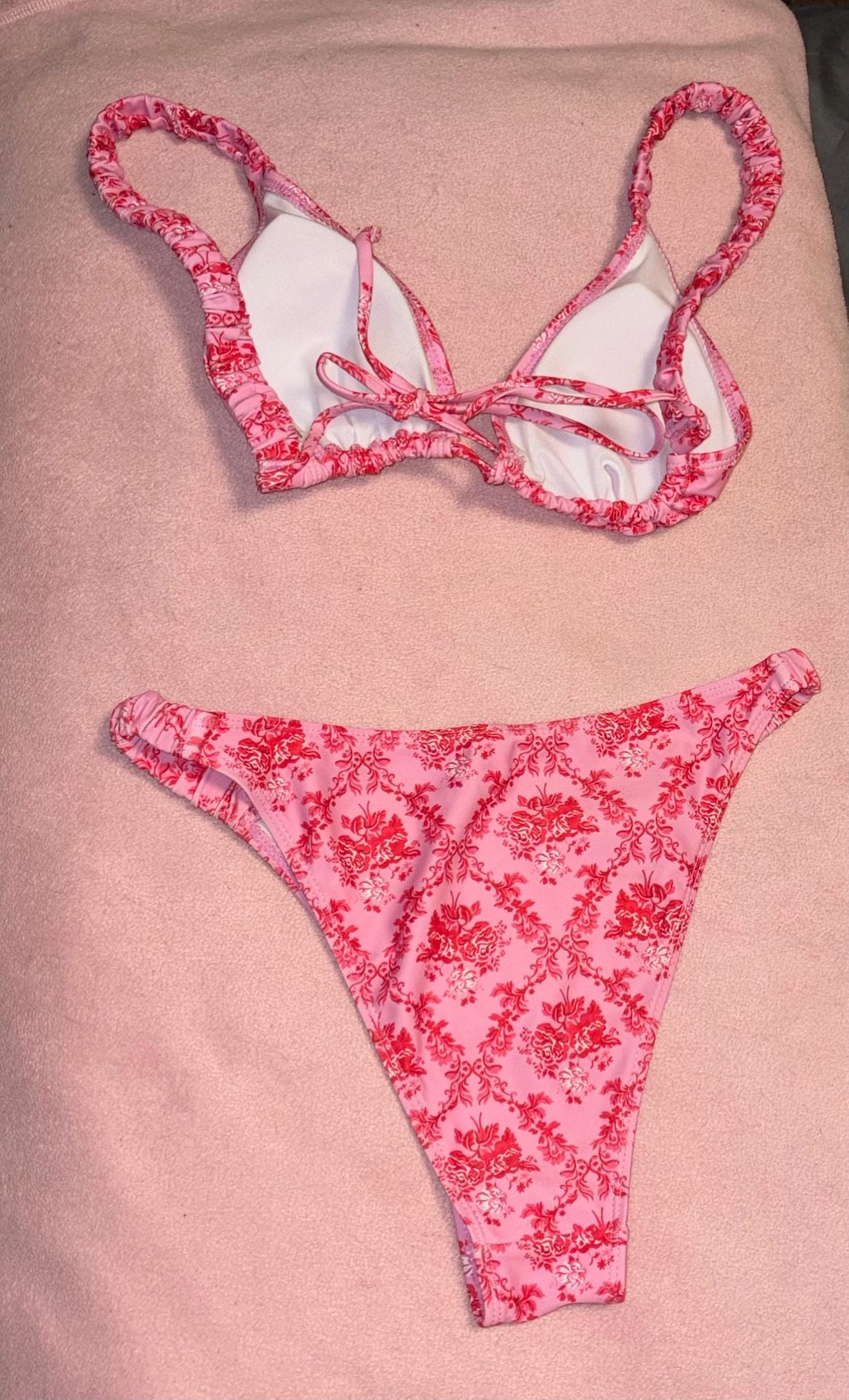 Zaful Womens 2 Piece Swimsuit Floral Print High Cut Bikini Set Pink medium 2