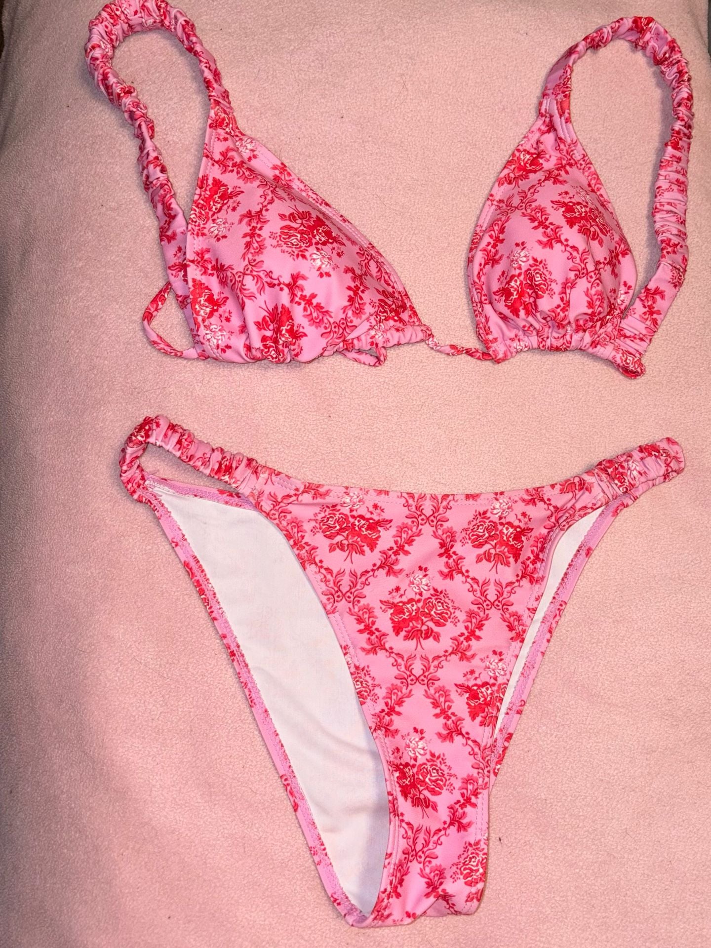 Zaful Womens 2 Piece Swimsuit Floral Print High Cut Bikini Set Pink medium 3