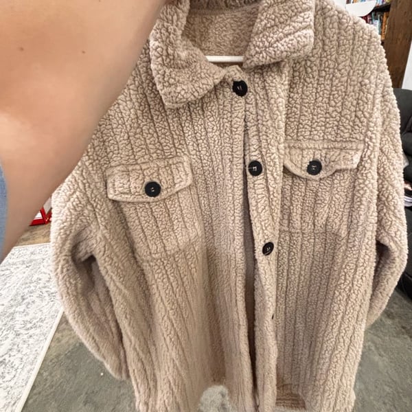 Beige Sherpa Fleece Teddy Shacket Jacket with Pockets