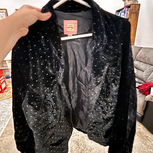 Old Navy Black Velvet Polka Dot Open Front Blazer Jacket