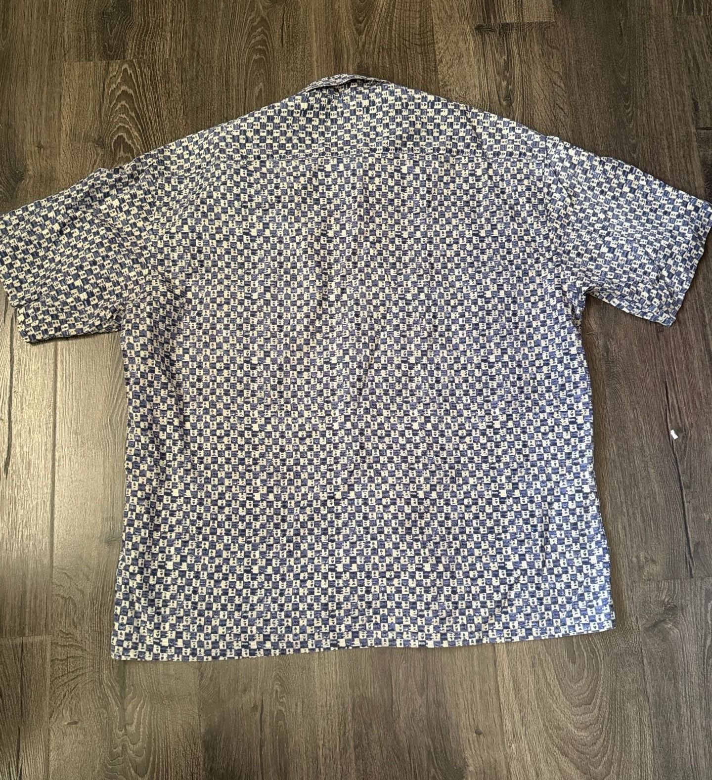 Campia Moda Vintage 100% Cotton Blue Geometric Pattern S/S Button Up Shirt XXL 7