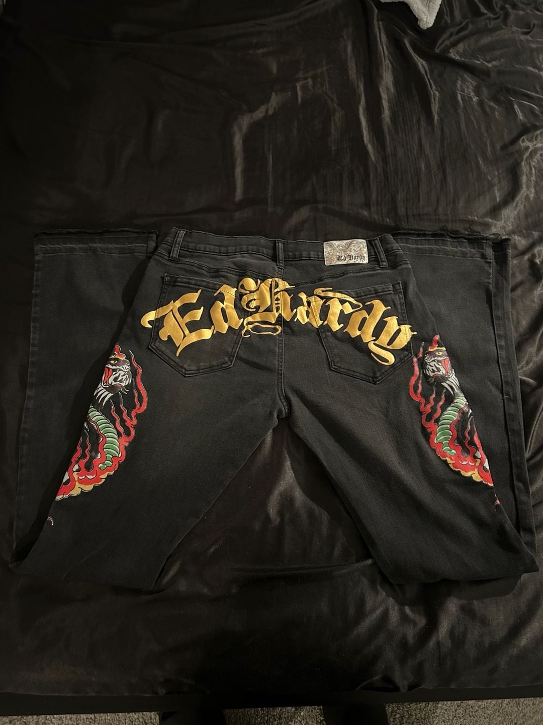 Ed Hardy Men's Black Denim Cobra Snake and Flame Print Jeans Size 32 4