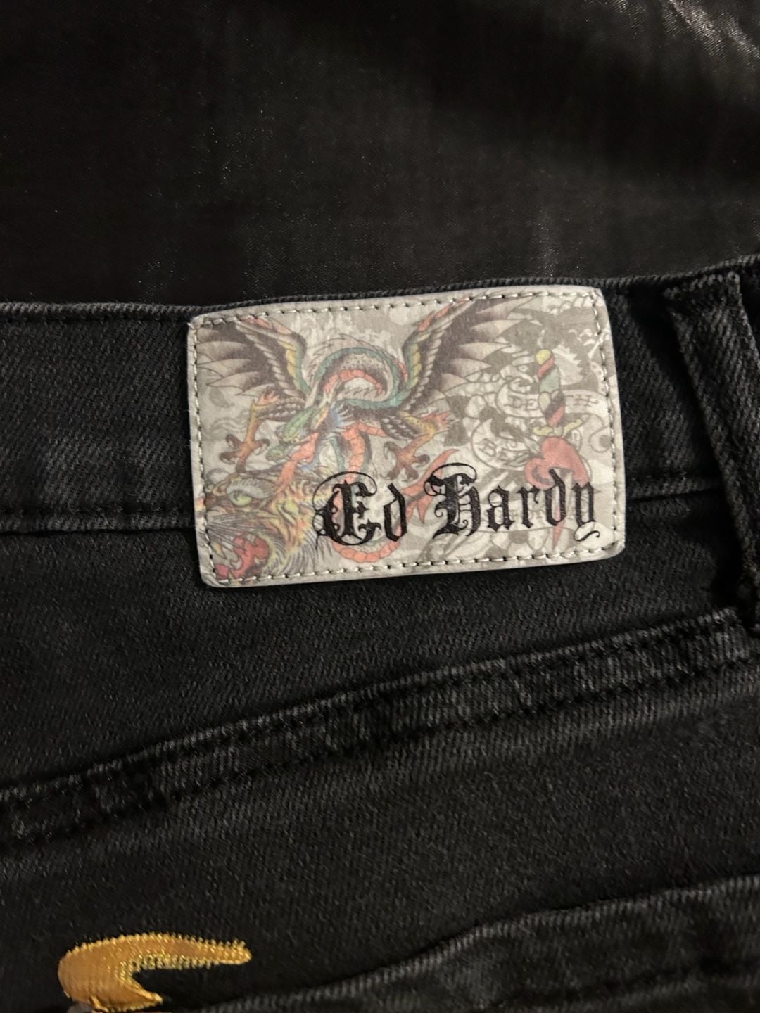 Ed Hardy Men's Black Denim Cobra Snake and Flame Print Jeans Size 32 5