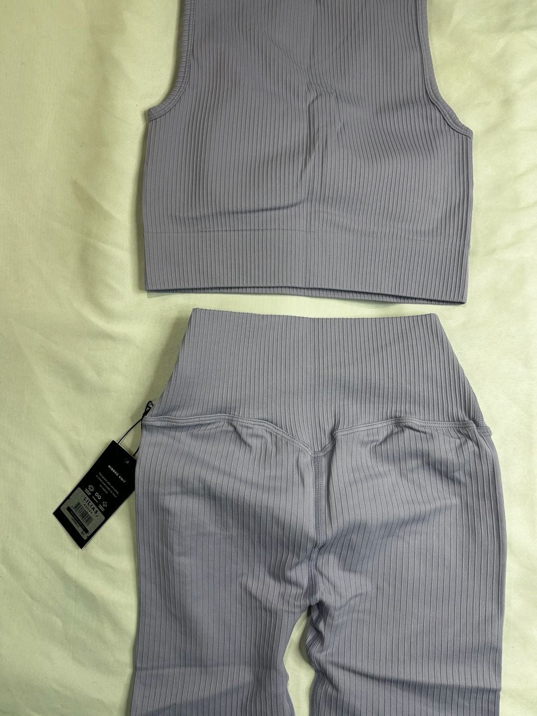 Lilias Active Ribbed Knit Set Lilac Longline Sports Bra and Bike Shorts Small 4