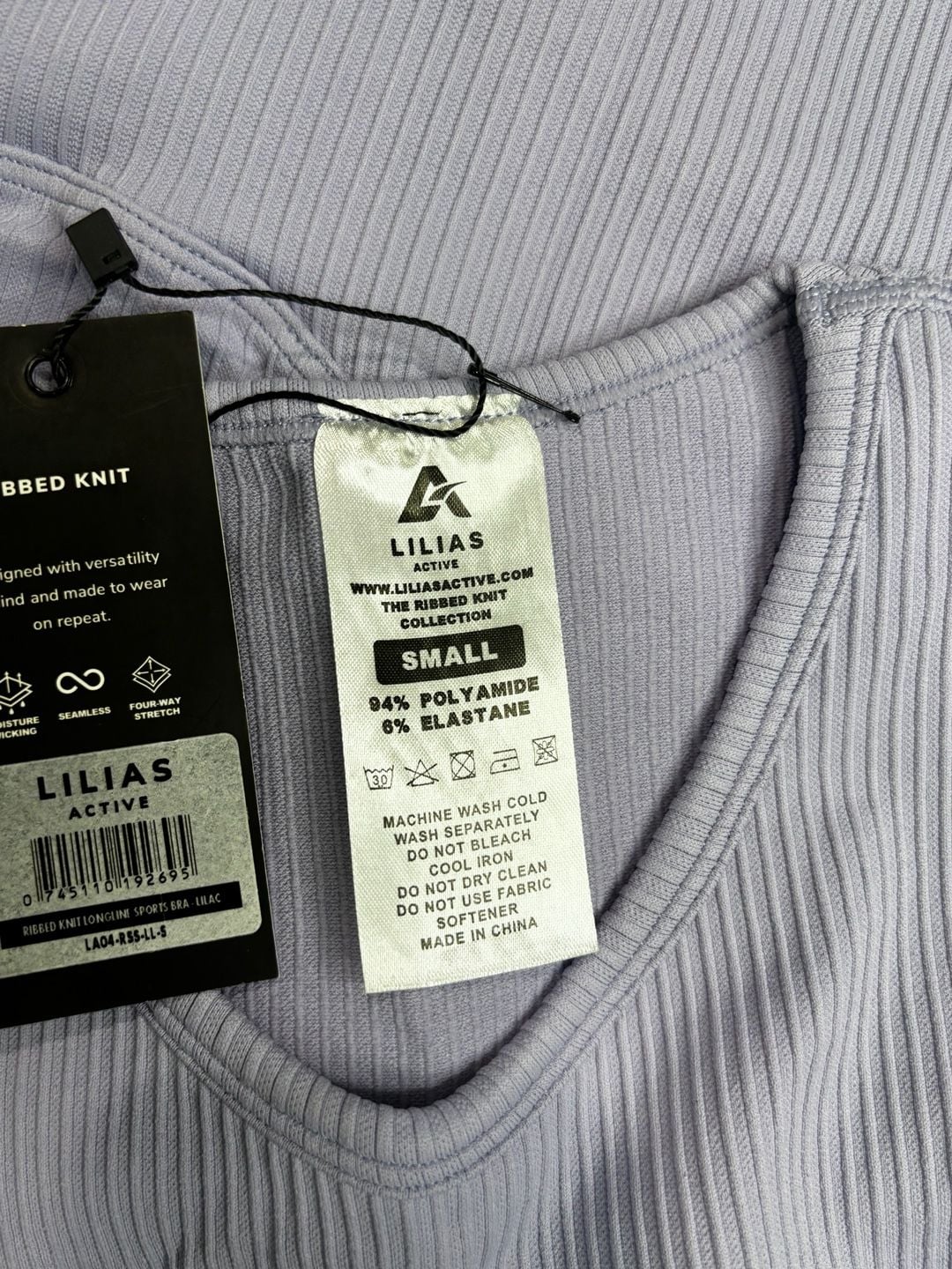 Lilias Active Ribbed Knit Set Lilac Longline Sports Bra and Bike Shorts Small 6