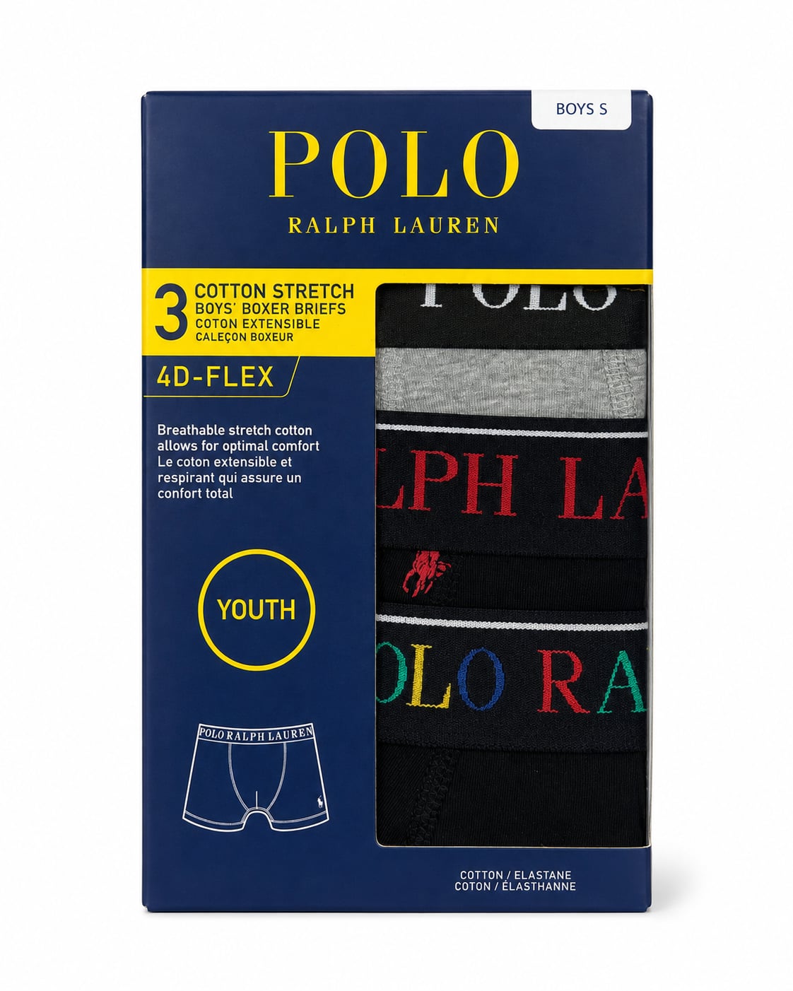 Polo Ralph Lauren Boys' Cotton Stretch 4D-Flex Boxer Briefs 3-Pack Size S 1